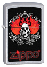 Zapalniczka Zippo Skull Flames Chain, Satin Chrome