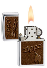 Zapalniczka Zippo Logo Leather Image, High Polish Chrome